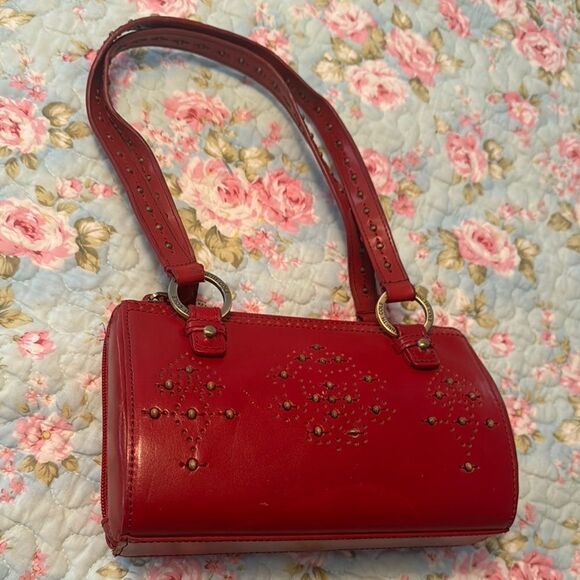 VTG Kenneth Cole HardCase Red Studded Shoulder Bag - Picture 1 of 8